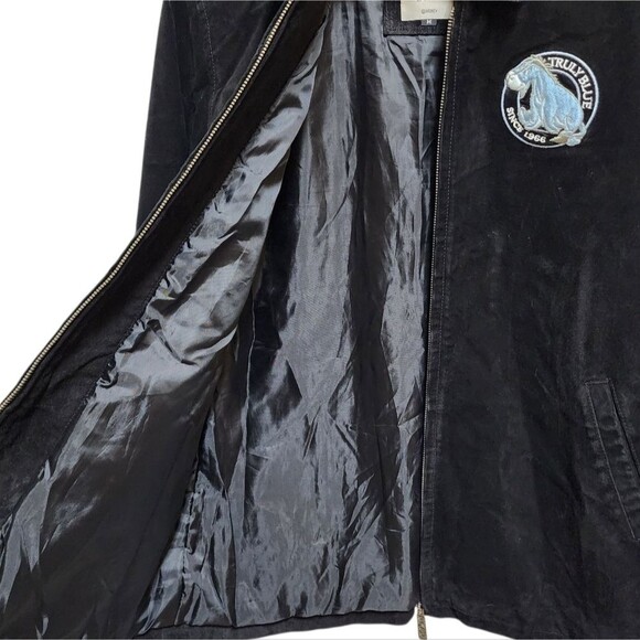 Vtg Disney Store Eeyore Jacket Womens Size M Black Suede Leather Zipper Coat 90s - Picture 9 of 14